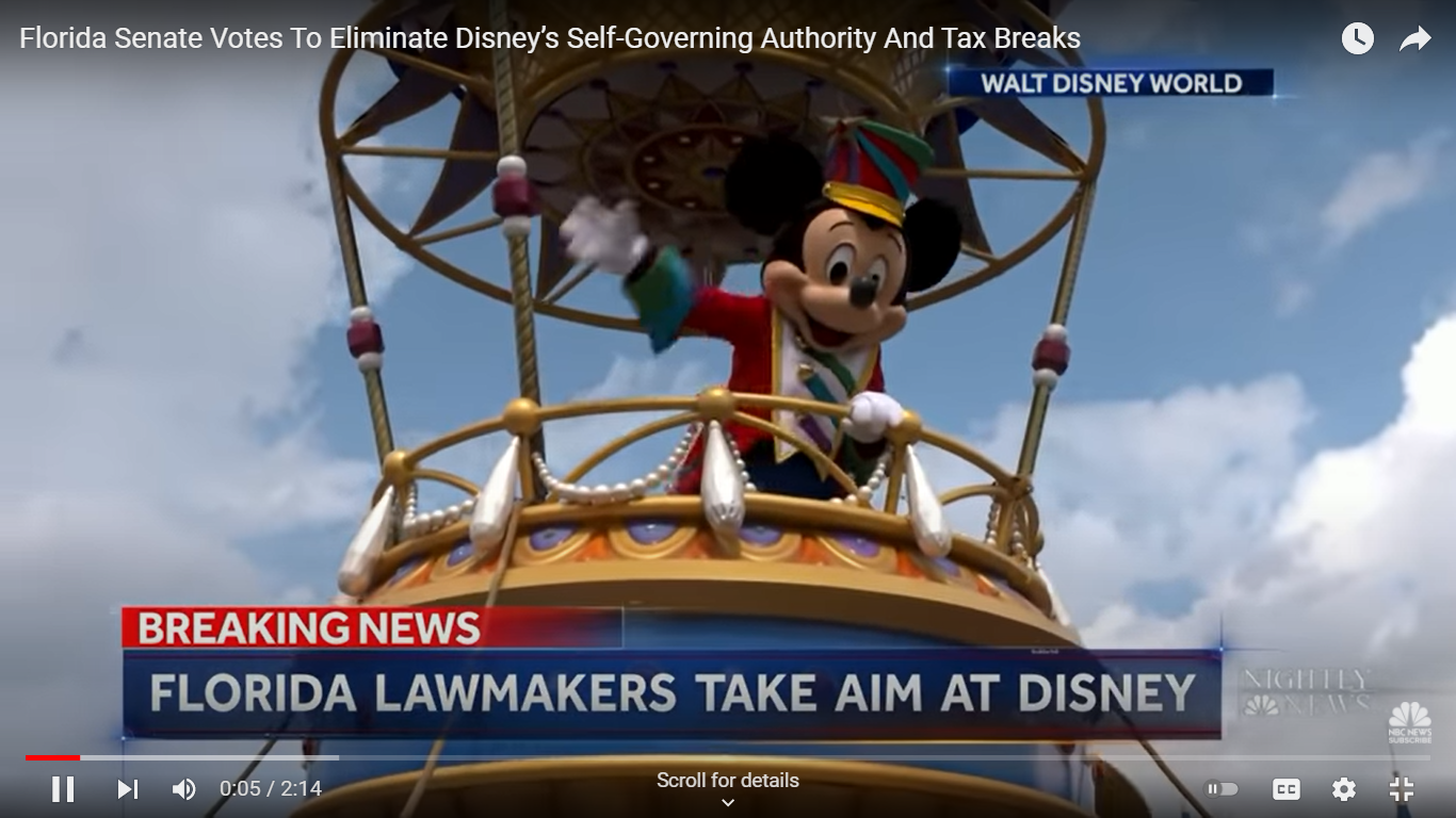 Florida Senate Votes To Eliminate Disney’s Self-Governing Authority And Tax Breaks